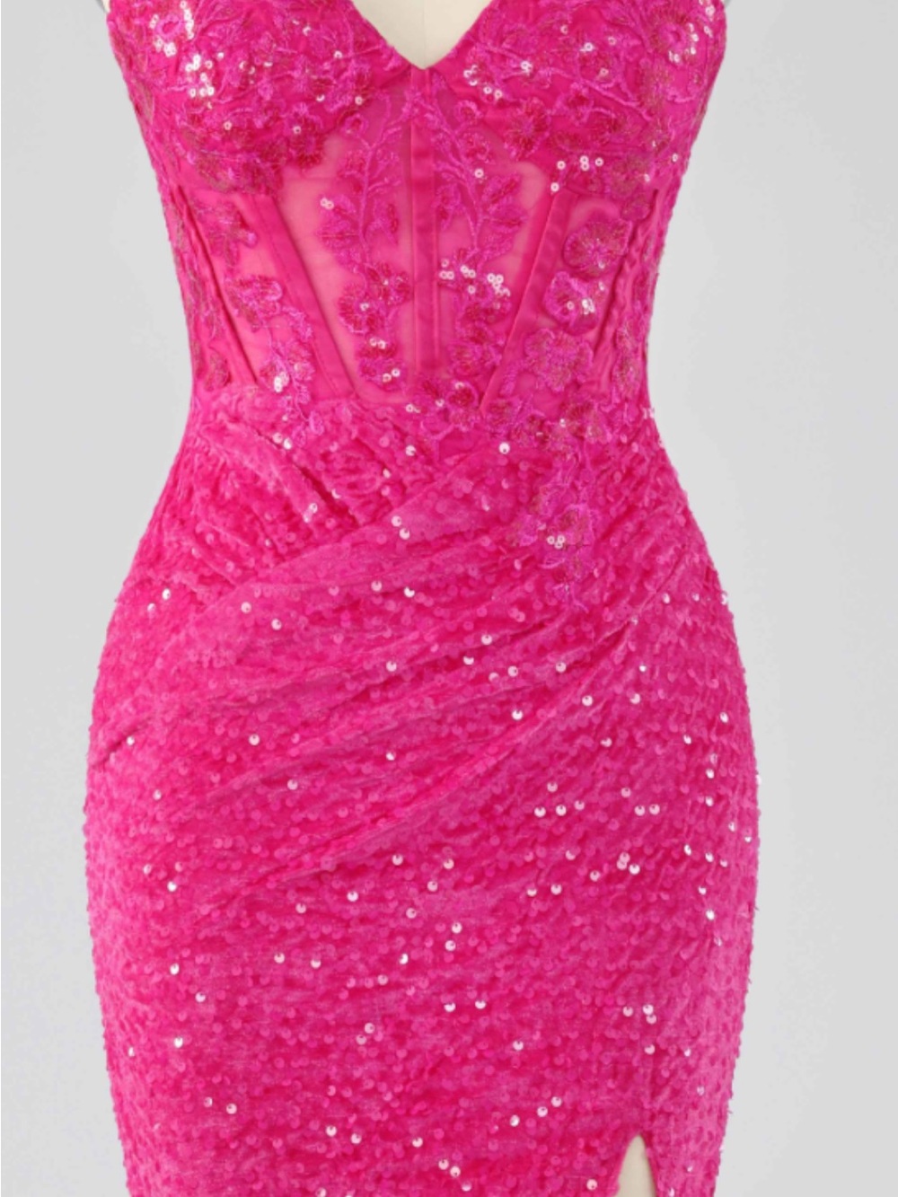 Fuchsia Sequin Lace Bustier Mini Dress